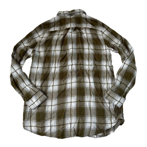 Banana Republic Factory Green/White Plaid Boyfriend Fit Button Down Pocket Small - Picture 2 of 11